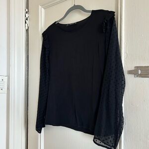 Zara Black Sheer Sleeve polka dot top